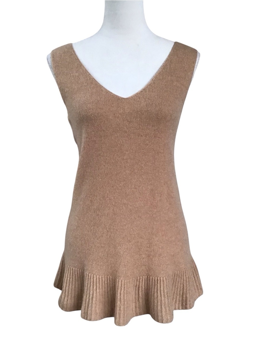 Lamberto Losani Cashmere Sleeveless Sweater Blouse Ruffle Hem